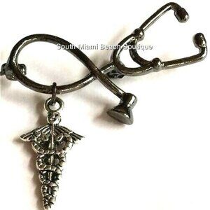 Medical Caduceus Stethoscope Pin Brooch Silver Plated Graduation Gift RN MD LPN